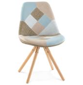 Chaise scandinave design 'Stromstad' tissu patchwork 4 pieds en bois naturel