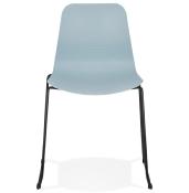 Chaise design empilable 'Style Black' bleue pieds tréteaux en métal noir