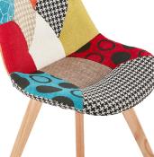 Chaise scandinave design 'Halmstad' en tissu patchwork avec 4 pieds en bois naturel
