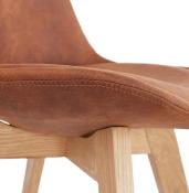 Chaise design 'Milano' en microfibre marron avec 4 pieds en bois naturel