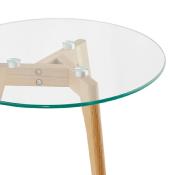 Tables basses scandinaves gigognes rondes 'Mukavä' plateau en verre 3 pieds en bois - Ø 50 cm