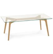 Table basse scandinave rectangulaire 'Kaffetäbel' plateau verre 4 pieds bois – 120 x 60 cm