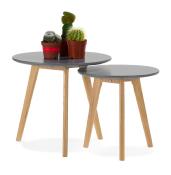 Tables basses scandinaves gigognes rondes 'Mukavä' plateau en bois gris 3 pieds en bois - Ø 50 cm