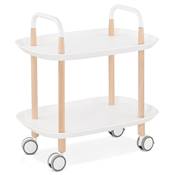 Desserte roulante 'FASTY' plateau blanc et pieds en bois naturel sur roulettes blanches