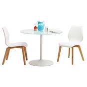 Table à diner design ronde 'Isflak' plateau verre blanc pied central métal blanc – Ø 100 cm