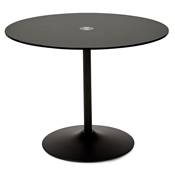 Table design ronde 'Isflak' plateau verre noir pied central métal noir – Ø 100 cm