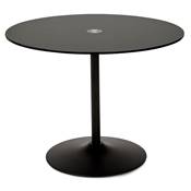 Table à diner design ronde 'Isflak' plateau verre noir pied central métal noir – Ø 100 cm