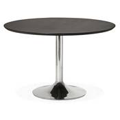 Table à diner / de réunion design ronde 'Mandlar' plateau bois noir pied central chromé – Ø 120 cm