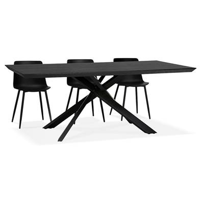 Table de salle à manger design 'Tepee Wood' plateau bois noir pieds en métal noir - 200 x 100 cm