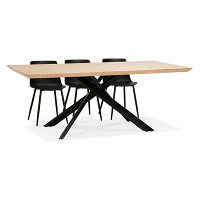Table de salle à manger design 'Tepee Wood' plateau bois naturel pieds en métal noir - 200 x 100 cm