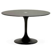 Table / table de réunion ronde 'Roundglass' en verre trempé noir pied central noir – Ø 120 cm