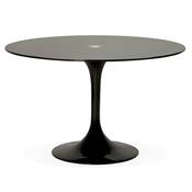 Table à diner / de réunion ronde 'Roundglass' en verre trempé noir pied central noir – Ø 120 cm