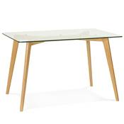 Table à diner / bureau droit scandinave 'Skanör' plateau verre 4 pieds en bois naturel - 120 x 80 cm