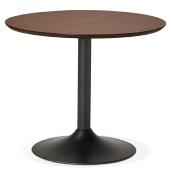 Petite table / table de réunion ronde design 'Kontur Black' noyer pied central métal noir - Ø 90 cm