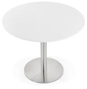 Petite table / table de réunion ronde 'Kara' blanche en bois pied central acier brossé - Ø 90 cm