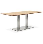 Table de salle à manger 'Tvillin' plateau bois pied central en acier brossé - 180 x 90 cm