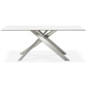 Table de salle à manger 'Tepee Ceram' blanche plateau en céramique pieds acier brossé - 180 x 90 cm