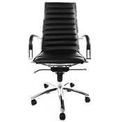 Fauteuil de bureau design à roulettes et dossier haut 'GREATERS' noir avec pieds en métal chromé