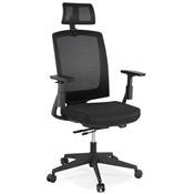 Fauteuil de bureau design à roulettes dossier haut 'FOLLOW' tissu noir et maillé pieds métal noir