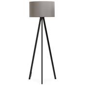 Lampadaire trépied scandinave 'Stätiv' abat-jour en tissu gris 3 pieds en métal noir