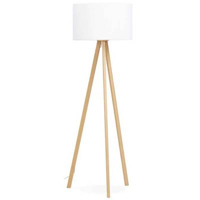 Lampadaire trépied scandinave 'Stätiv' abat-jour en tissu blanc 3 pieds en bois naturel