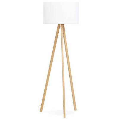 Lampadaire trépied scandinave 'Stätiv' abat-jour en tissu blanc 3 pieds en bois naturel