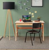 Lampadaire trépied scandinave 'Stätiv' abat-jour en tissu noir 3 pieds en bois naturel