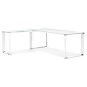 Grand bureau direction d'angle 'GLASSTOP L - XL' verre blanc pieds blanc et chromé – 200 x 100 cm