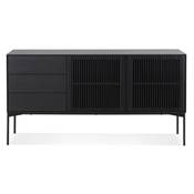 Meuble bahut buffet design 'PRATICO' en bois noir 2 portes et 3 tiroirs pieds en métal noir