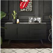 Meuble bahut buffet design 'CHESTERFIELD' en bois noir 2 portes et 3 tiroirs pieds en bois massif noir