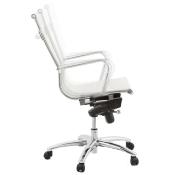 Fauteuil de Bureau design à roulettes et dossier haut 'GREATERS' blanc avec pieds en métal chromé