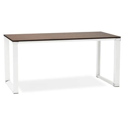 Bureau de direction droit design 'Business' plateau noyer pieds métal blanc et chromé – 160 x 80 cm