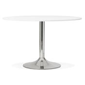 Table à diner / salle de réunion ronde 'Druna' bois blanc pied central en métal chromé - Ø 120 cm