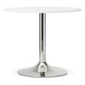 Petite table à diner / salle de réunion ronde 'Druna Mini' bois blanc pied central chromé - Ø 90 cm