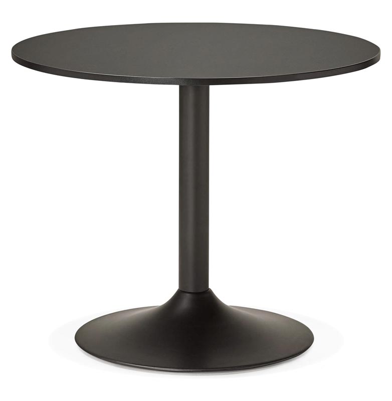 Petite table / table salle de réunion ronde 'Kaza Mini' bois noir pied central métal noir – Ø 90 cm