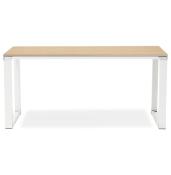 Bureau de direction droit design 'Business' bois naturel pieds métal blanc et chromé – 160 x 80 cm