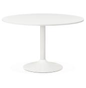 Table / table salle de réunion ronde 'Kaza' plateau en bois blanc et pied central en métal blanc – Ø 120 cm