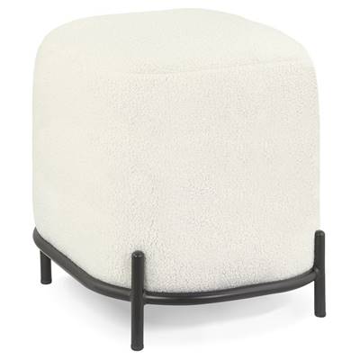 Pouf design de style moderne 'BIG SMALL' en tissu bouclé blanc ' pieds en métal noir - 42 x 42 cm