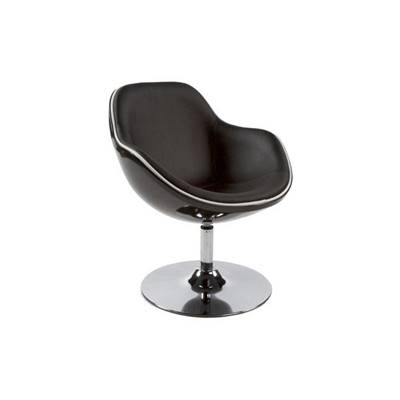 Fauteuil design lounge rond à accoudoirs 'Space' pivotant noir pied central en métal chromé