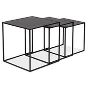 Set de 3 Tables d'appoint gigognes design carré 'TRIPLE' plateaux en bois noir pieds en métal noir