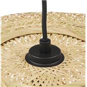 Suspension design ronde 'FLAT BALL' abat jour en bambou structure en métal noir réglable - Ø 50 cm