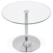 Petite table / table de réunion ronde 'LIGHTY' plateau verre transparent pied central chromé - Ø 90 cm