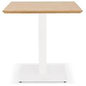 Petite table industriel carrée 'FERRO' en bois naturel pied central en métal blanc – 68 x 68 cm