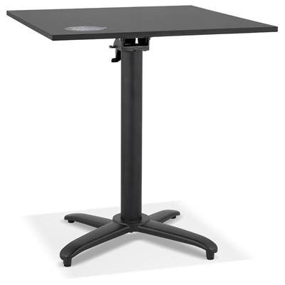 Table carrée pliante industriel 'BARRA' en bois noir pied central en métal noir – 68 x 68 cm