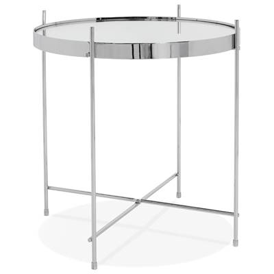 Table d'appoint guéridon pliable 'SMALL ELEMENTO' plateau miroir 4 pieds en métal chromé - Ø 40 cm