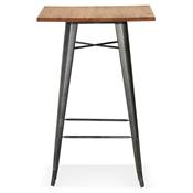 Table de bar haute design industriel carré 'METTALO' en bois foncé 4 pieds métal gris – 70 x 70 cm