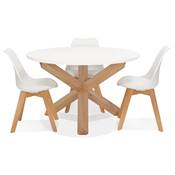 Table ronde design 'FAST GLAS' blanche et pieds en chêne massif - Ø 120 cm