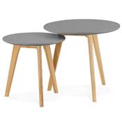 Tables basses scandinaves gigognes rondes 'Mukavä' plateau en bois gris 3 pieds en bois - Ø 50 cm