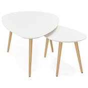 Tables basses scandinaves gigognes ovales 'Sisko' plateau bois blanc 3 pieds en bois - 116 x 66 cm