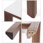 Table / table de réunion scandinave extensible 'Lund' plateau blanc 4 pieds noyer - 150(200) x 90 cm